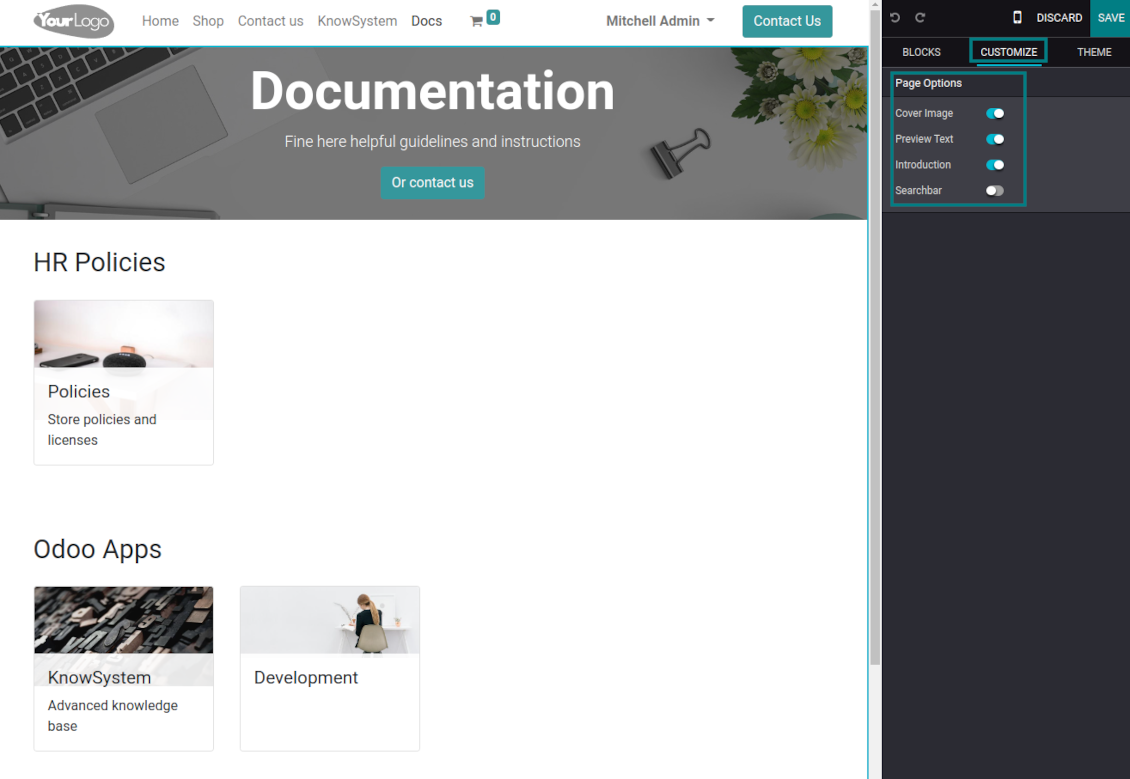 Optional features for documentation sections