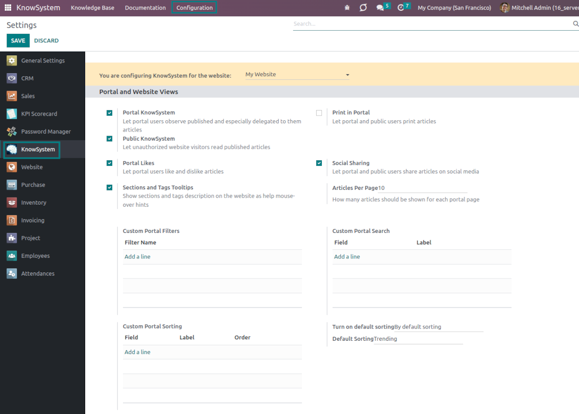 Odoo KnowSystem: portal and website