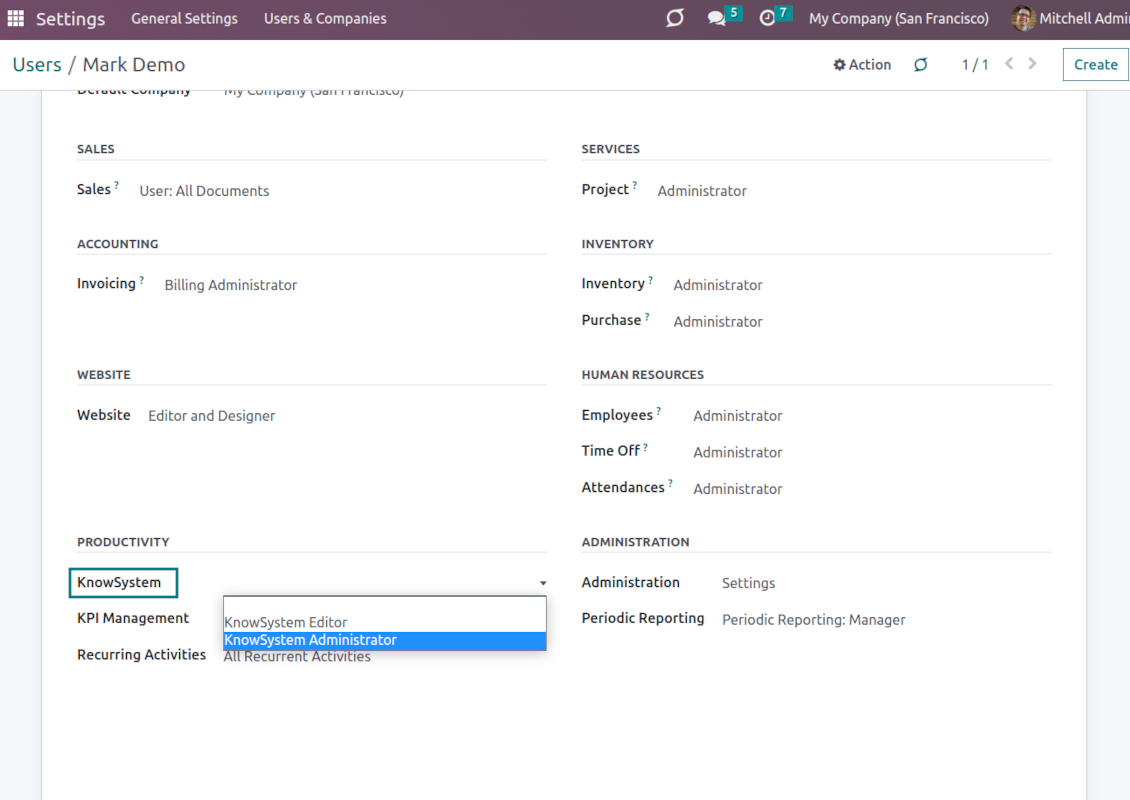 KMS: user rights settings