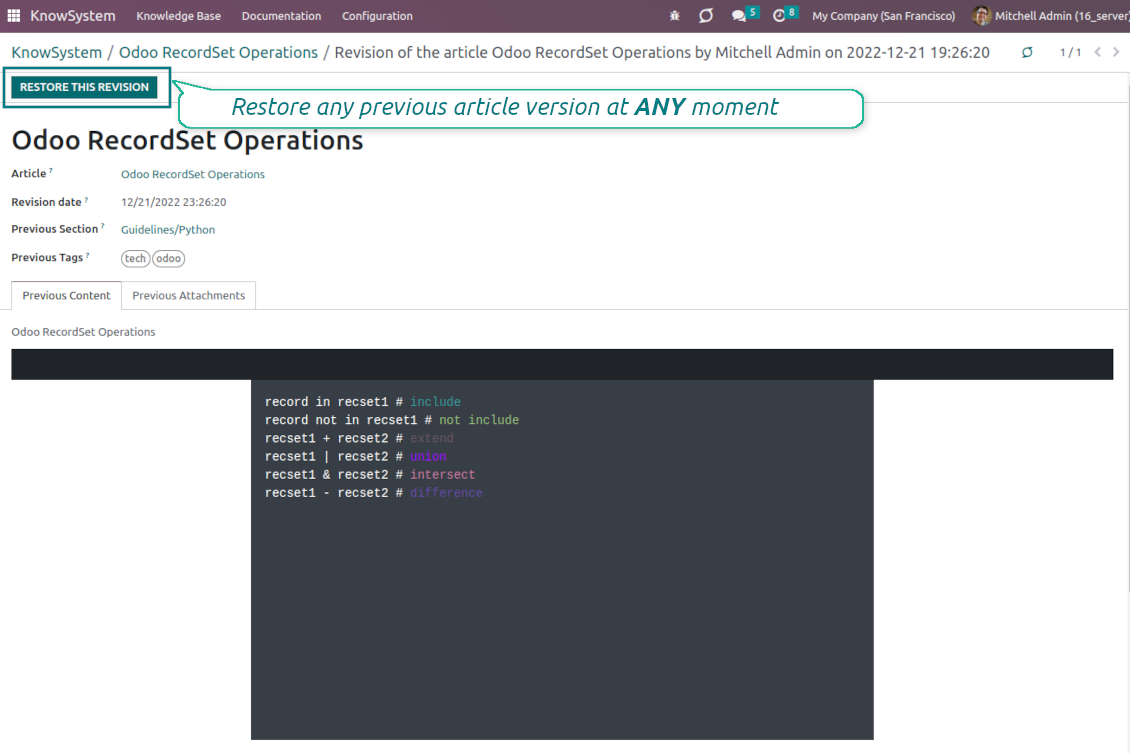 Odoo KMS revisions