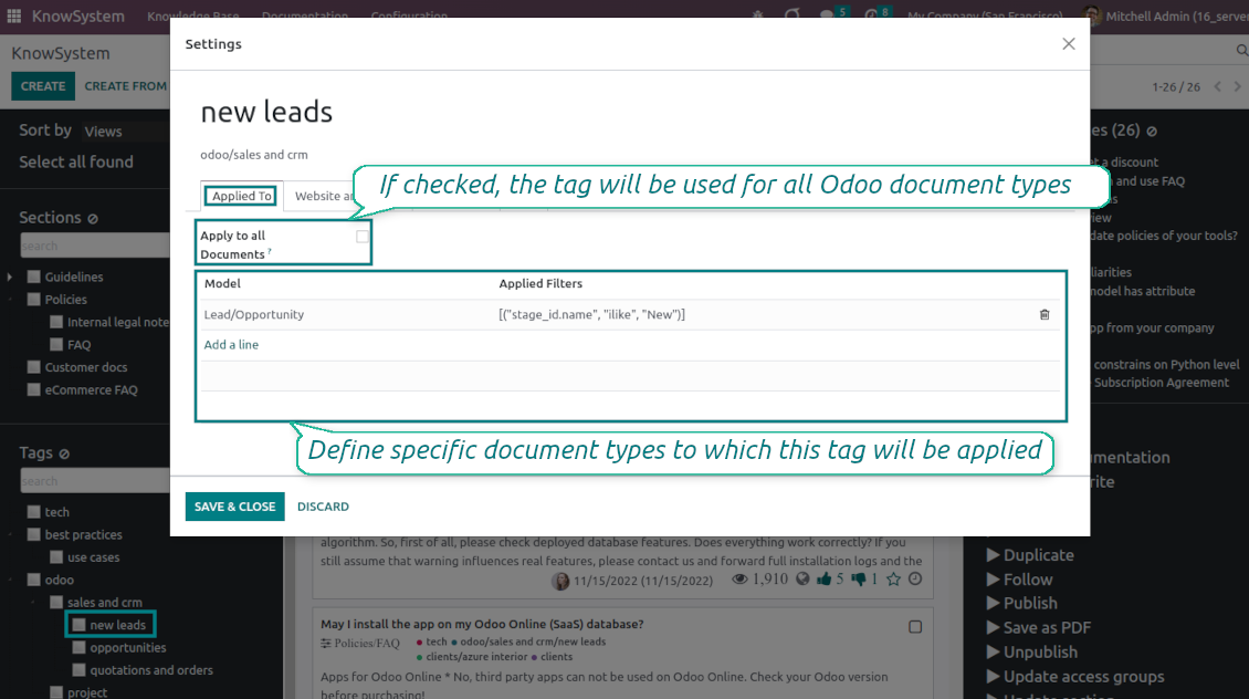 KnowSystem tags for Odoo objects