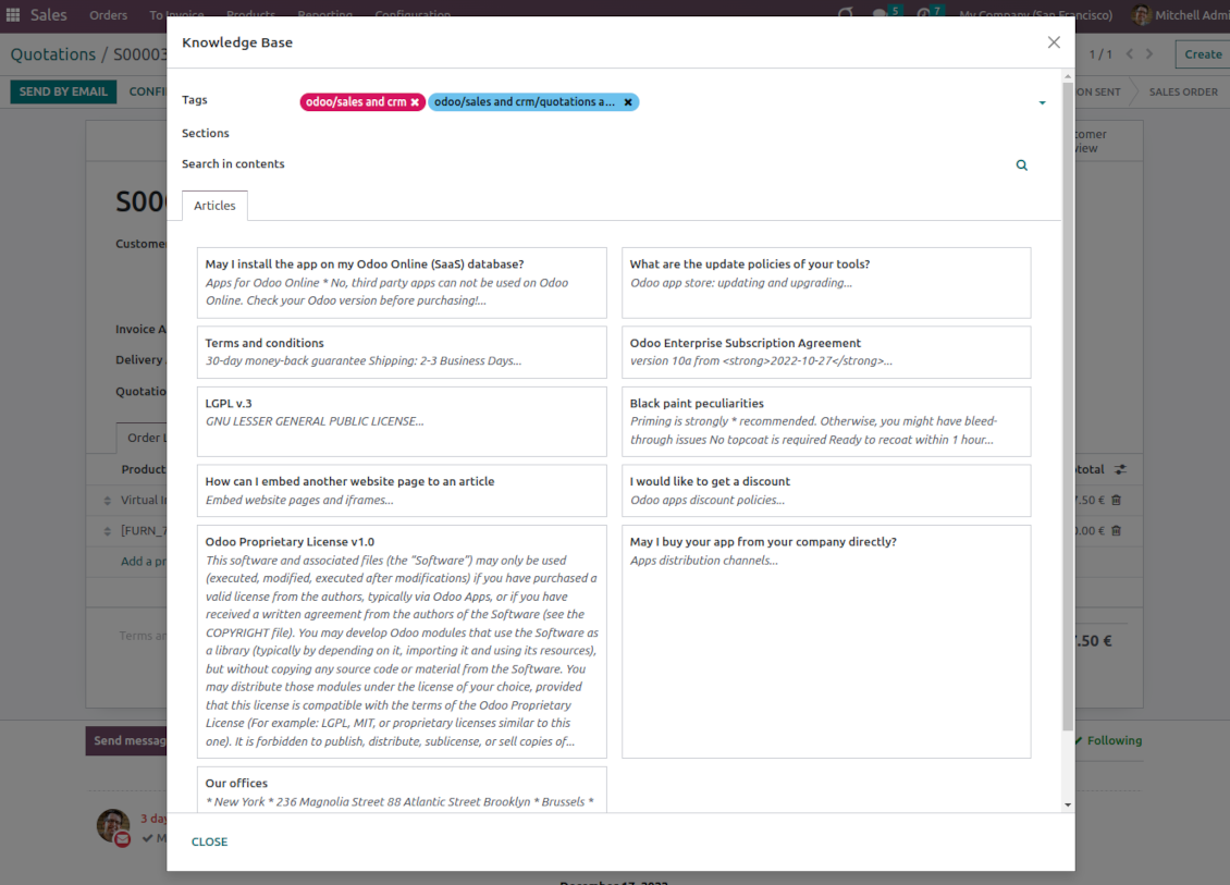 Odoo KMS: search for articles