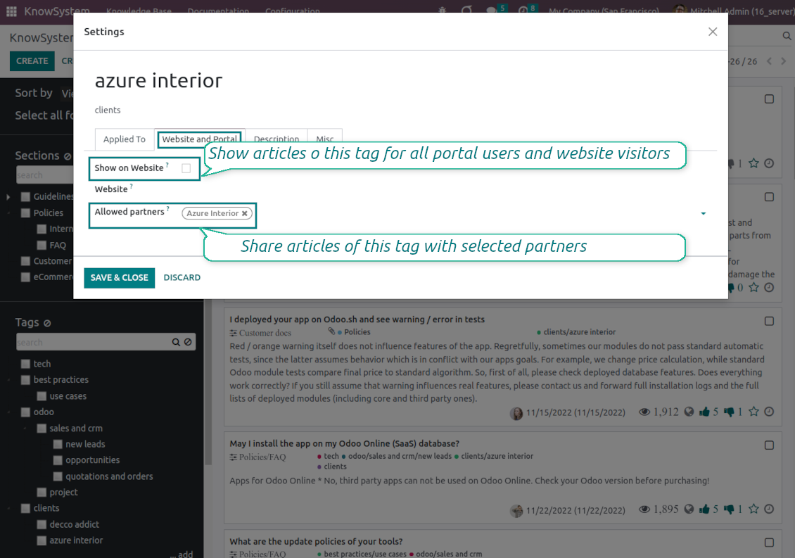 Odoo knowledge tags
