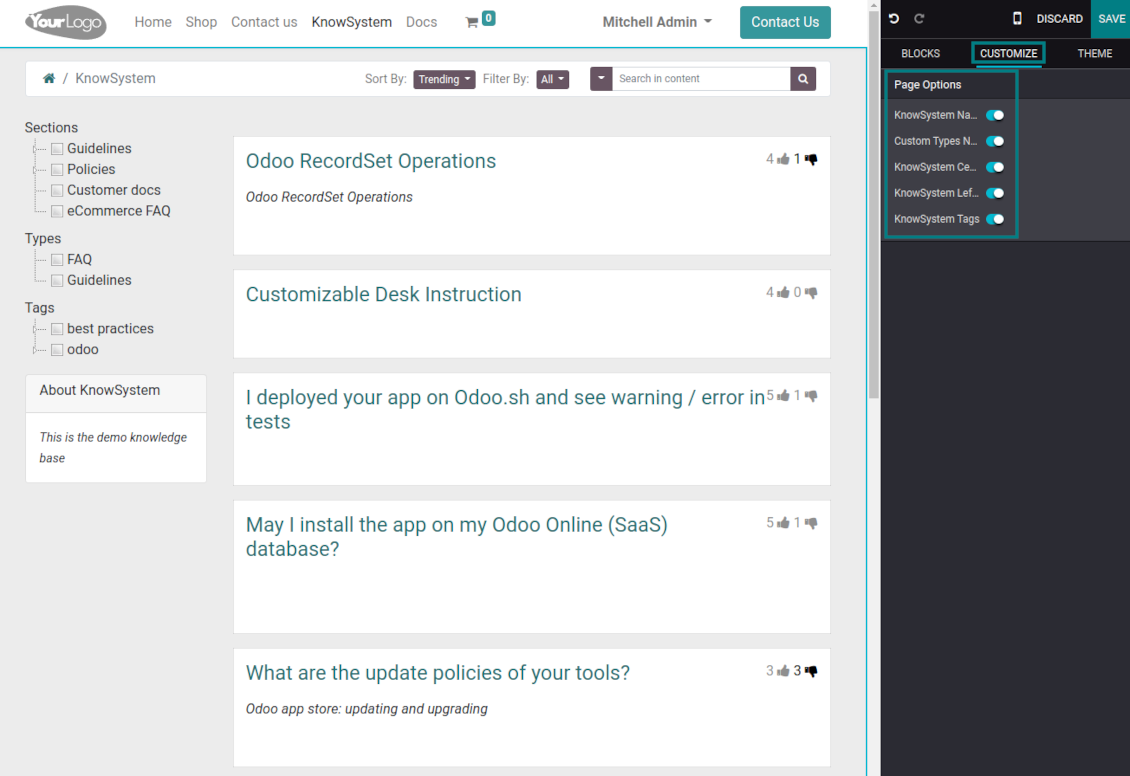 Custom Odoo options for the public KMS