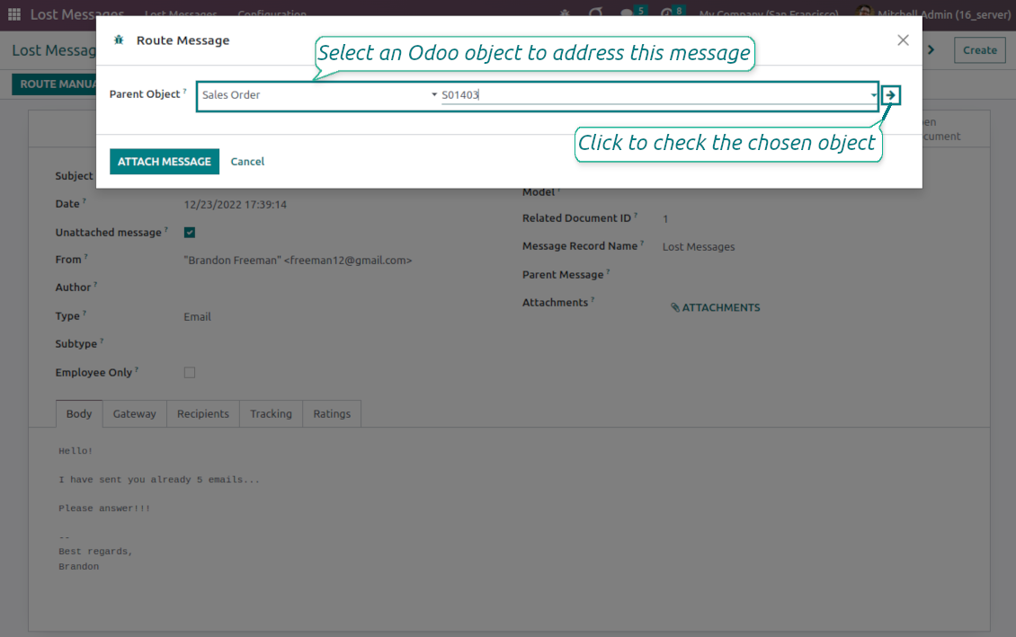 Odoo wizard to assign lost messages