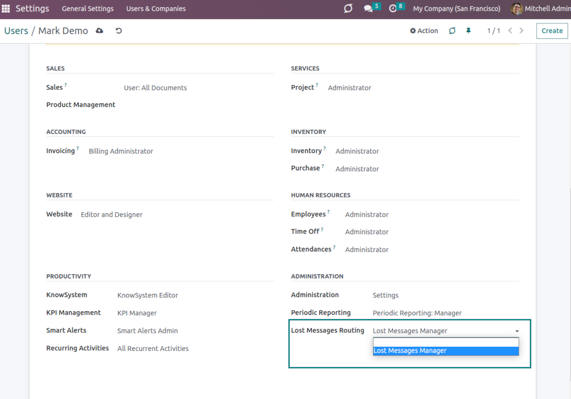 Odoo lost messages admin