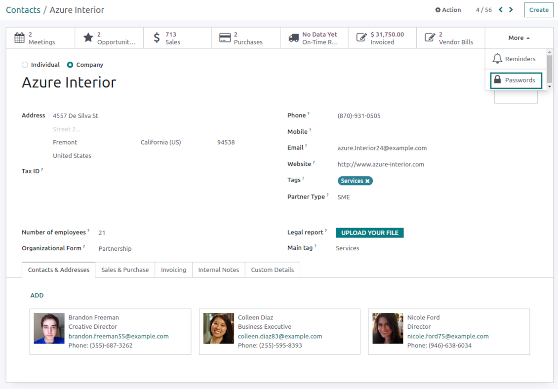 Odoo partners' passwords