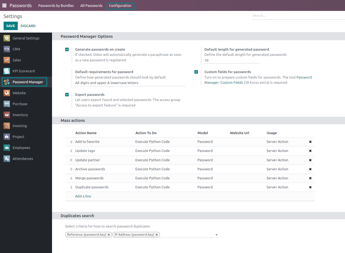 Odoo passwords settings