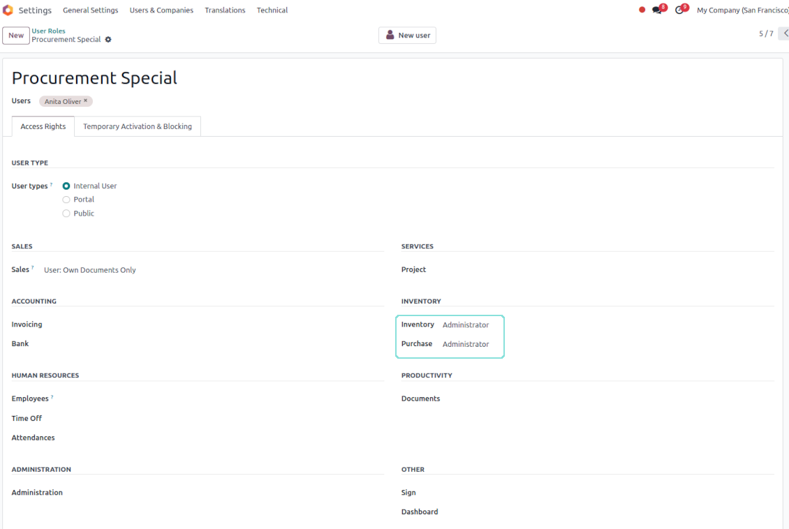 Odoo user roles