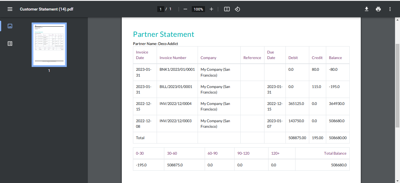 Customer Vendor Statements