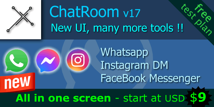 ChatRoom BASE Whatsapp - Messenger - Instagram. Live Chat. Real All in One with ChatGPT OpenAI and Sale Funnels. Online translator.