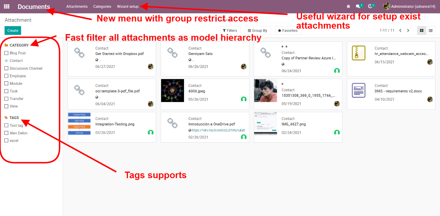 DMS attachment and document module with directory,tags,export, numbering