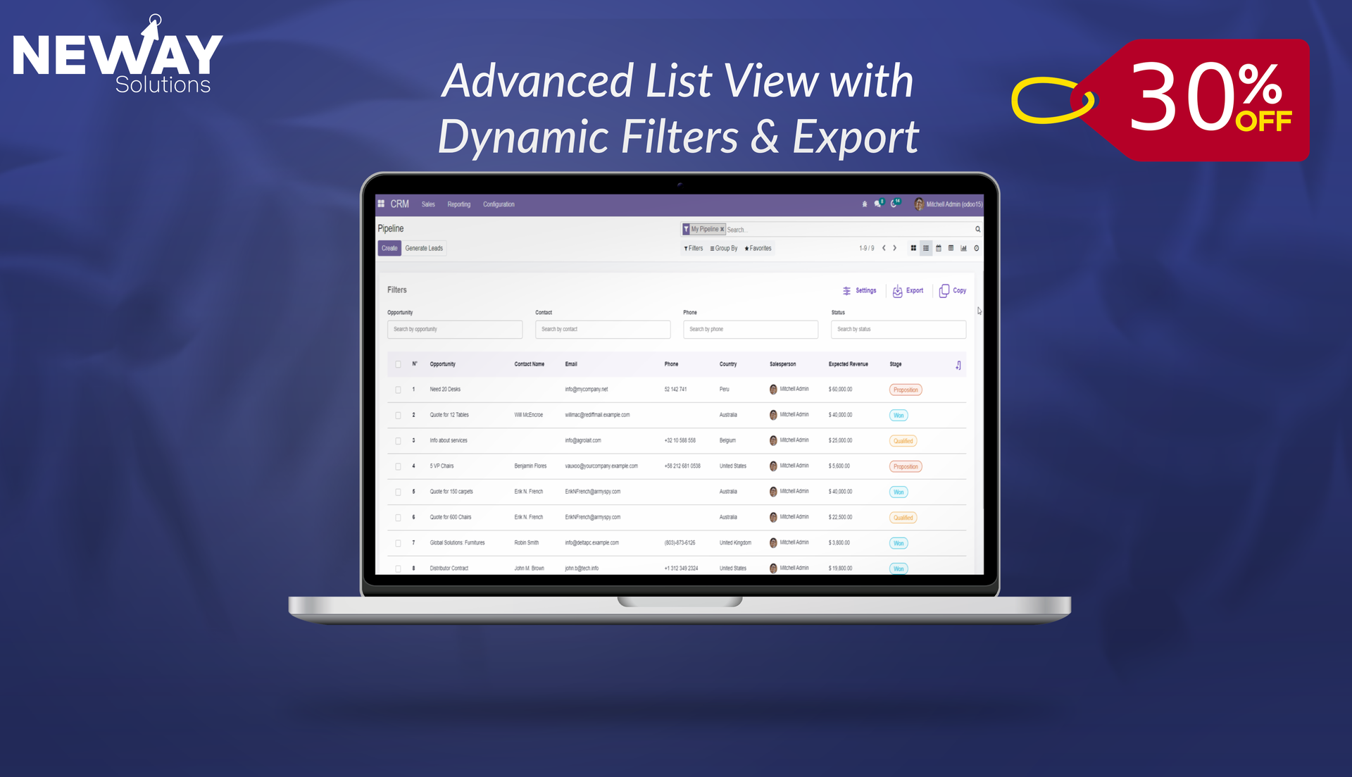 Advanced List View with Dynamic Filters & Export