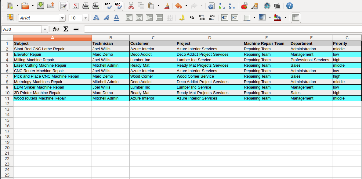Machine Repair Request Import from Excel
